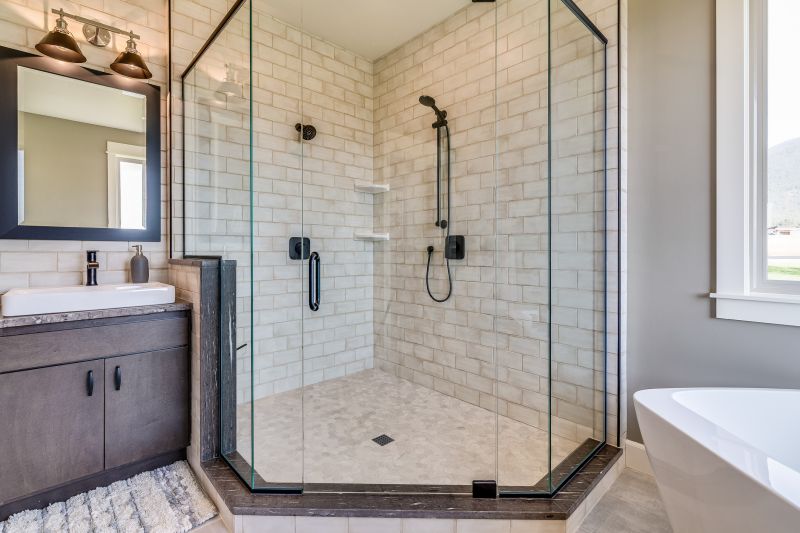 Modern walk-in shower with glass enclosure